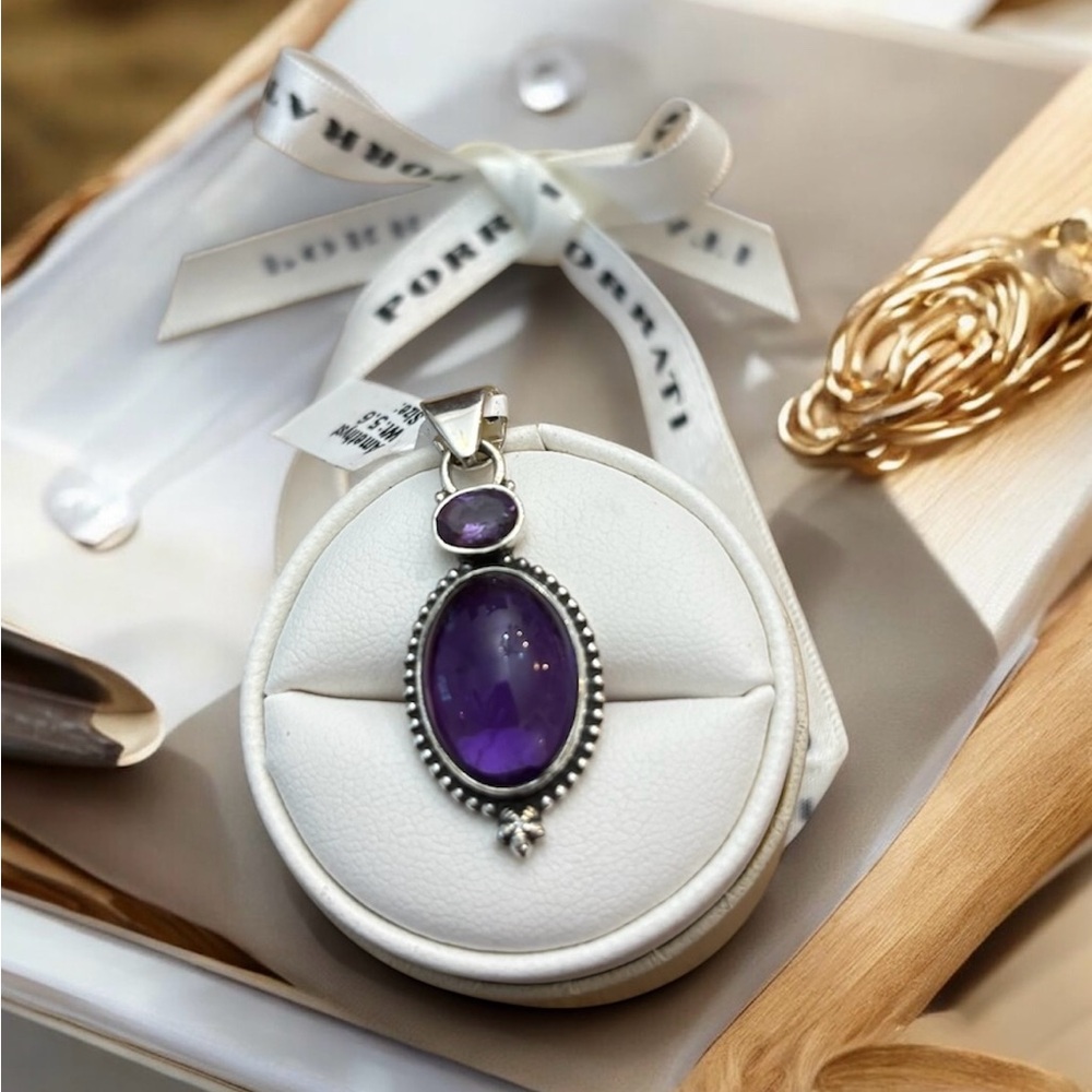 NWOT .925 Sterling Silver Double Amethyst Pendant